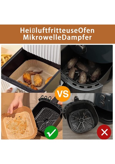 Honmex Hava Fritözü, Fırın Ve Izgara İçin 100 Adet Anti Yapışkan, Su/yağ Geçirmez Kare Hamur Kağıdı Ahşap