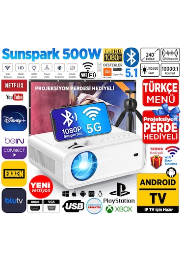 Vankyo Sunspark 500 W 5G 240" Android TV 1080P Destekli Projeksiyon Cihazı