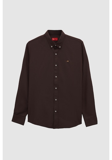 Ds Damat Slim Fit Acı Kahve Oxford Düğmeli Yaka Kolay Ütülenebilir Nakış Detaylı Pamuklu Gömlek 4hc02ort03265 Acı Kahve Acı Kahverengi