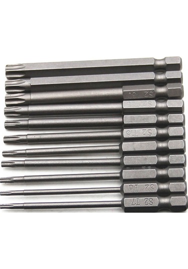 Aubyhe S2 Çelikten Yapılmış 11'li Uzun Torx Uç Takımı 75mm - T6-t40 Aralığı, Yüksek Sertlik, Kayma Engeli, Hexagonal Sap
