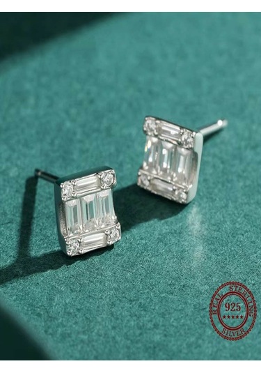 Brezza Lusso Jewelry Timeless Series Baget Gem Kadın Gümüş Küpe Gümüş