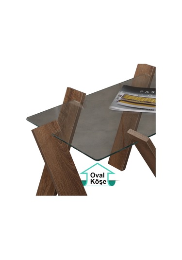 Roman Maxi Cam Orta Sehpa Kafkas Meşe / Renkli Orta Sehpa