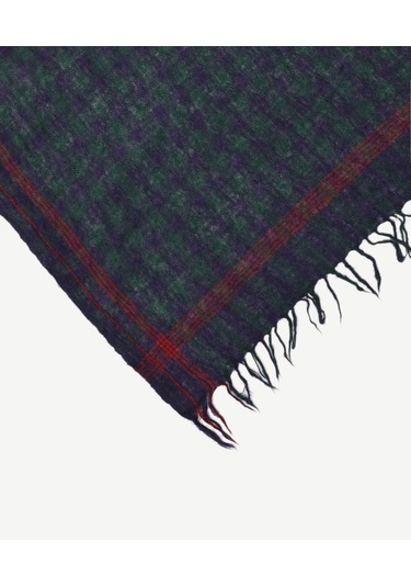 Yargıcı Brush Efektli Ve Kareli Yün Şal Yeşil Kareli Çok Renkli