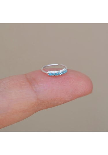 925 Ayar Gümüş Mavi Taşlı Firuze Halka Burun Piercing Turquaz Renkli Gri