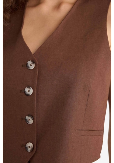 Defacto V Yaka Keten Karışımlı Blazer Yelek E1993ax25aubn189 Kahve Defacto V Yaka Keten Karışımlı Blazer Yelek E1993ax25aubn189 Kahve