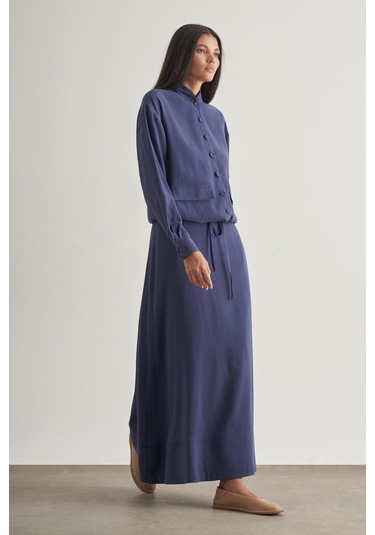 Mizalle Modal Karışımlı İndigo Mavi Maksi Evaze Etek İndigo