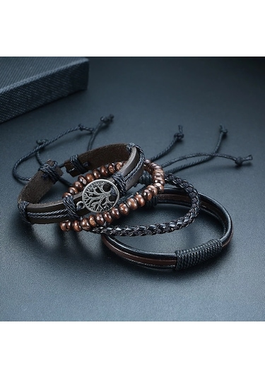 Gogoey Erkek Hakiki Deri Bileklik Siyah Renk Bileklik Db5031 Siyah