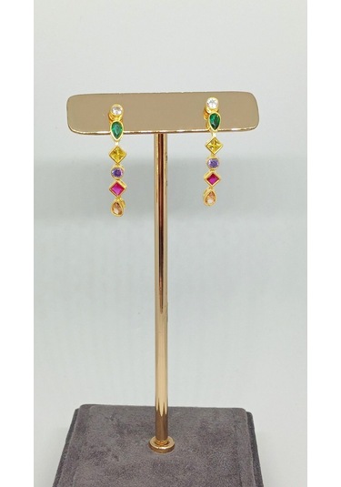 925 Ayar Gökkuşağı Renkli Taşlı Gümüş Küpe Zarif Ve Renkli Tasarım Gümüş