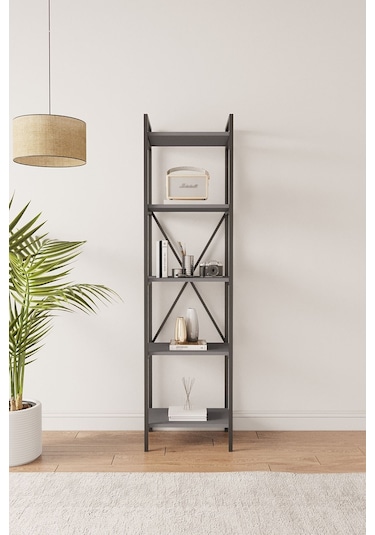 Nilamu Antrasit 45 Cm Kitaplık, Metal Aksamlı, Organizer, Ofis, 45 170 34 Antrasit