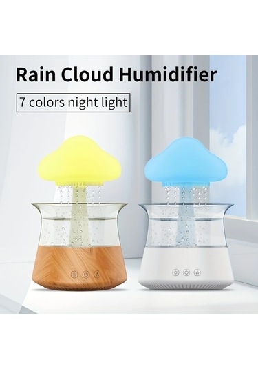 Motion003 Ahşap Tahıl Rengi Yağmur Bulutu Aromaterapi Esansiyel Yağı Zen Difüzörü Gece Lambası Masa Çeşmesi Uyku Rahatlatıcı