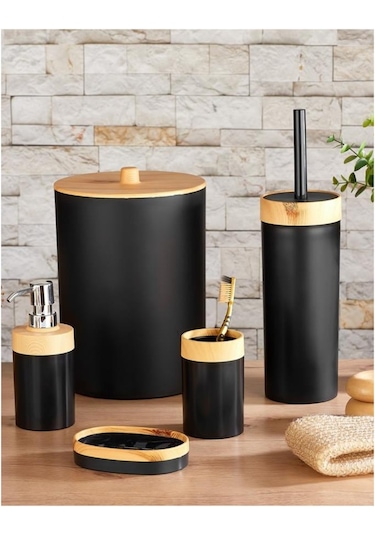 Flosoft Bambu Desenli Yuvarlak 5'li Banyo Seti 001