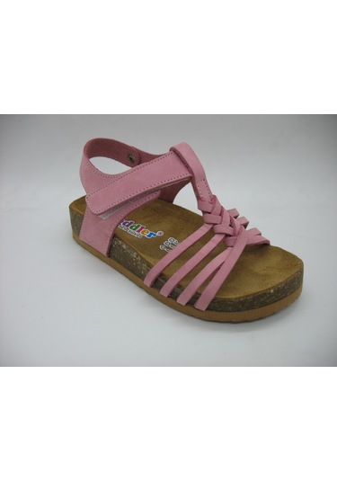 Toddler 01218 Doğal Deri Mantar Taban Örgülü Sandalet 26-30 Pembe