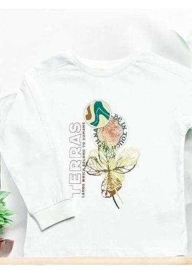 Çikoby Erkek Çocuk Terras Yazılı Sweatshirt-14863 Ekru