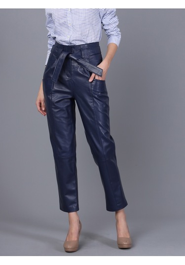 Basics&more Kadın Hakiki Deri Pantolon P01 Koyu Mavi