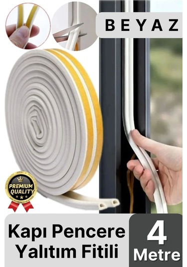 Güçlü Kendinden Yapışkanlı Kapı Pencere Soğuk Hava Geçirmez Yalıtım İzolasyon Beyaz Fitil 4 Metre Diğer