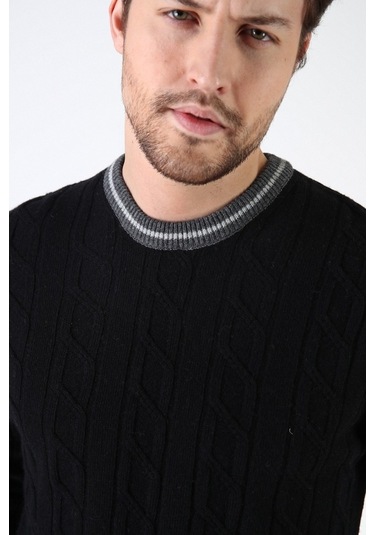 Ferraro Siyah/Füme Bisiklet Yaka %100 Kuzu Yünü Erkek Kazak Siyah Füme Füme - Siyah