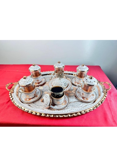 6lı Bakır Fincan Takımı Ve Çay Bardağı Takımı,oval Tepsi,lokumluk