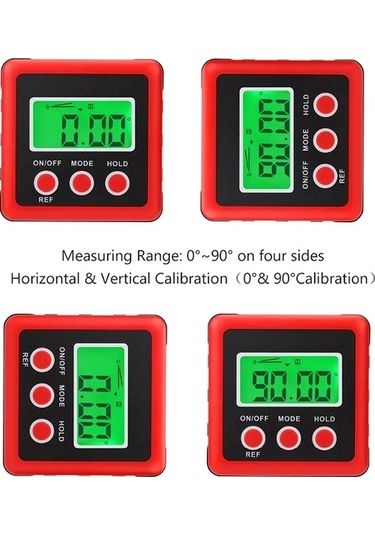 Pazly 3 Düğmeli Mini Dijital Eğim Kutusu Kırmızı - İnklinometre - Hassas Ölçüm Diğer