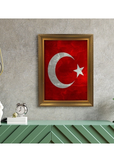 Türk Bayrağı Altın Yaldız Çerçeveli A3 Tablo