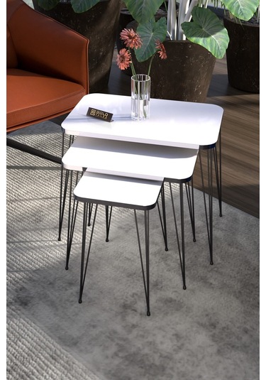 Zigon Sehpa Kr Gümüş Beyaz Tel Siyah Ayak Beyaz