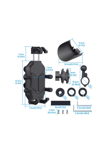 Tenfowee Motorsiklet Tutucu: Cs-1988a1 Cnc Ayarlanabilir Sekiz Kollu Telefon Askısı, Hırsızlık Önleyici Kilitli Siyah