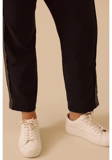 Kadın Büyük Beden Fitilli Bilek Boy Pantolon - Siyah 4358748