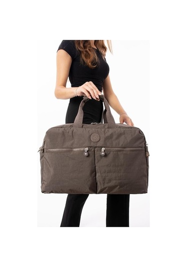 Novahub Seyehat Spor Çantası Kabin Boy Valiz 45 35 Cm Omuz Ve Çapraz Askılı Hafif Klinkır Çanta Su İtici Kahverengi Kahverengi