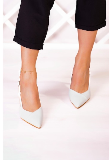 Erkan Saçmacı Sacha Beyaz Arkası Açık İnce Topuklu Ayakkabı Beyaz