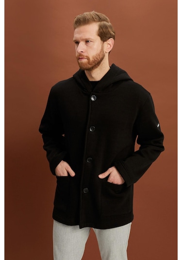 Alexandergardi Alexandergardı Kapüşonlu İçi Şardonlu Oversize Ceket E22-60700 Siyah
