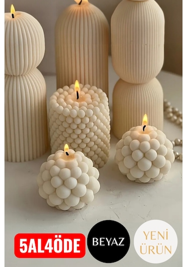 Hediyelik Pinterest 3 Lü Bubble Mum Seti Beyaz