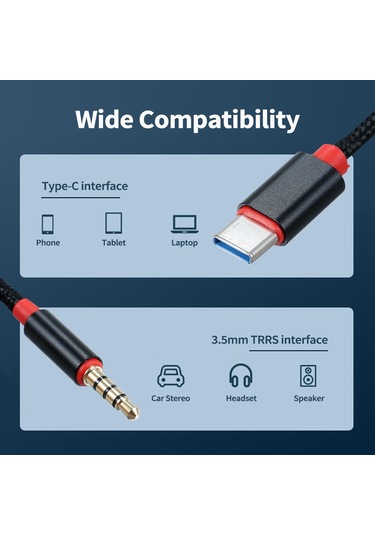 Ximistore9 Type-c'den 3.5mm'ye Aux Kablosu, 95cm Altın, Nylon Örgü, Hi-fi Ses, Araç Ve Hoparlör Bağlantısı