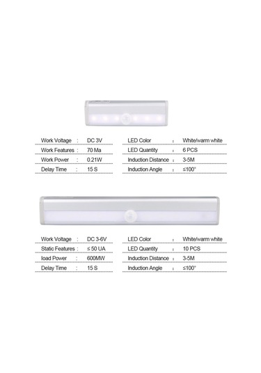 Hareket Sensörü Gece Lambası Taşınabilir 6/10 Led Dolap Işıkları Akülü Kablosuz Kabin Ir Kızılötesi Hareket Dedektörü Duvar Lambası 10 Leds Sıcak Beyaz