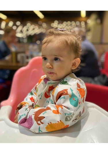 Yorni 2-5yaş, Zoo, Sıvı Geçirmez,cepli,uzun Kollu Bebek Mama Önlüğü Çok Renkli