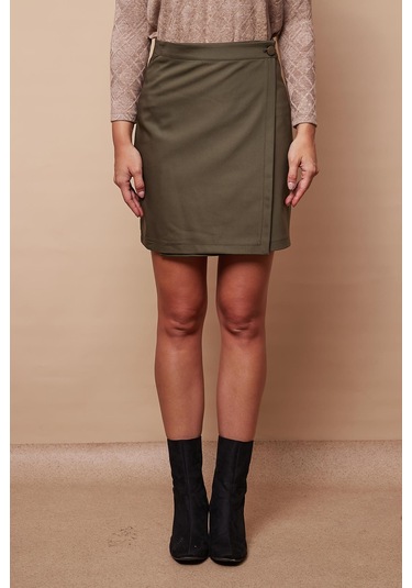 Kadın Yüksek Bel Kruvaze Model Hafif Likralı Şık Kumaş Ofis Kalem Etek-haki Haki