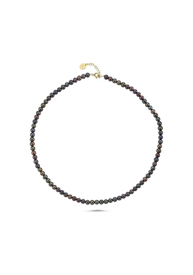 5,5 Mm Siyah Doğal İnci Kolye Sarı