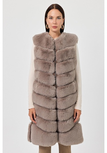 Vittoria Vizon Tüylü Uzun Yelek Siyah