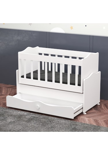 Garaj Home İnci Çekmeceli Anne Yanı Beşik + Yatak - Beyaz Beyaz