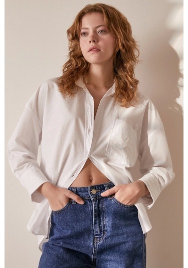 Never More Tek Cepli Pamuklu Gömlek Beyaz