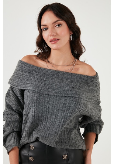 Lela Oversize Fit Madonna Yaka Triko Bayan Kazak 4615216 Antrasit