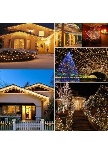 Novahub Güneş Enerjili 200 Işıklı Bakır Tel Işık Zinciri - 8 Modlu Sıcak Beyaz Dekorasyon Işık Sıcak Beyaz