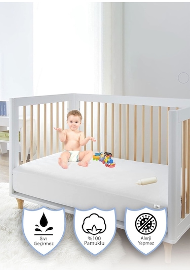 Vionel Home Pamuklu Sıvı Geçirmez Bebek Ve Çocuk Yatak Koruyucu Alez Beyaz