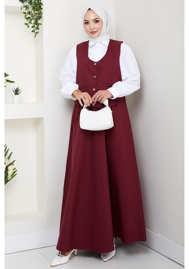 İkili Gabardin Yelek Etek Takım 1400 - Bordo Bordo