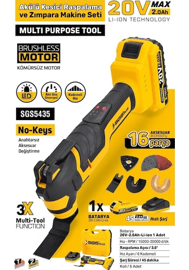 SGS SGS5435 20V 2 Amper Akülü Kesme Raspalama Zımpara Makinesi