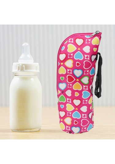 Qingmipy Bebek Biberon Isıtıcı Çantası - 3-4 Saat Isı Tutma, 350ml Kapasite, Bebek Arabasına Asılabilir, Nylon Malzeme Gül Kurusu