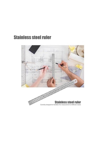 30cm 12 İnch - Çift Taraflı Paslanmaz Çelik Metal Cetvel - Kalınlık 1mm