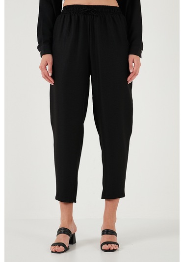 Lela Keten Karışımlı Regular Fit Lastikli Bel Uzun Kollu Alt Üst Bayan Takım 6696622 Siyah