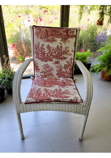 Keten Bordo Fransız Soylusu Arkalıklı Fermuarlı Sandalye Minderi Çok Renkli