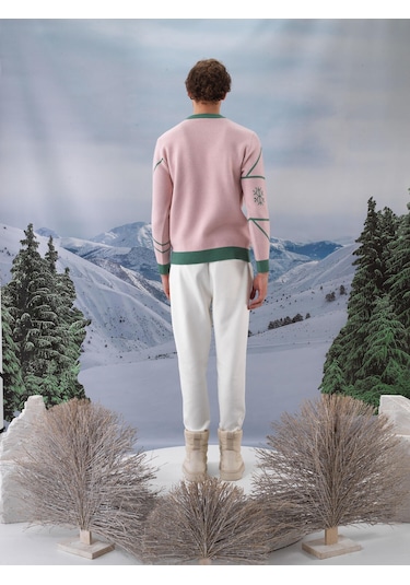 Pembe Doğal Yün Dokulu Regular Fit Kazak 801821 Pembe