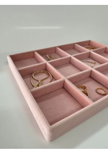 Yerli Üretim Süet Kumaş Pembe Renk12 Bölmeli Çekmece İçi Stand Pembe