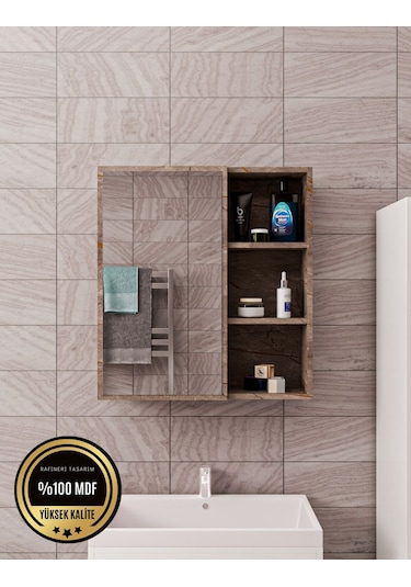 Tek Kapaklı Aynalı Banyo Dolabı Çok Amaçlı Banyo Dolabı Gri